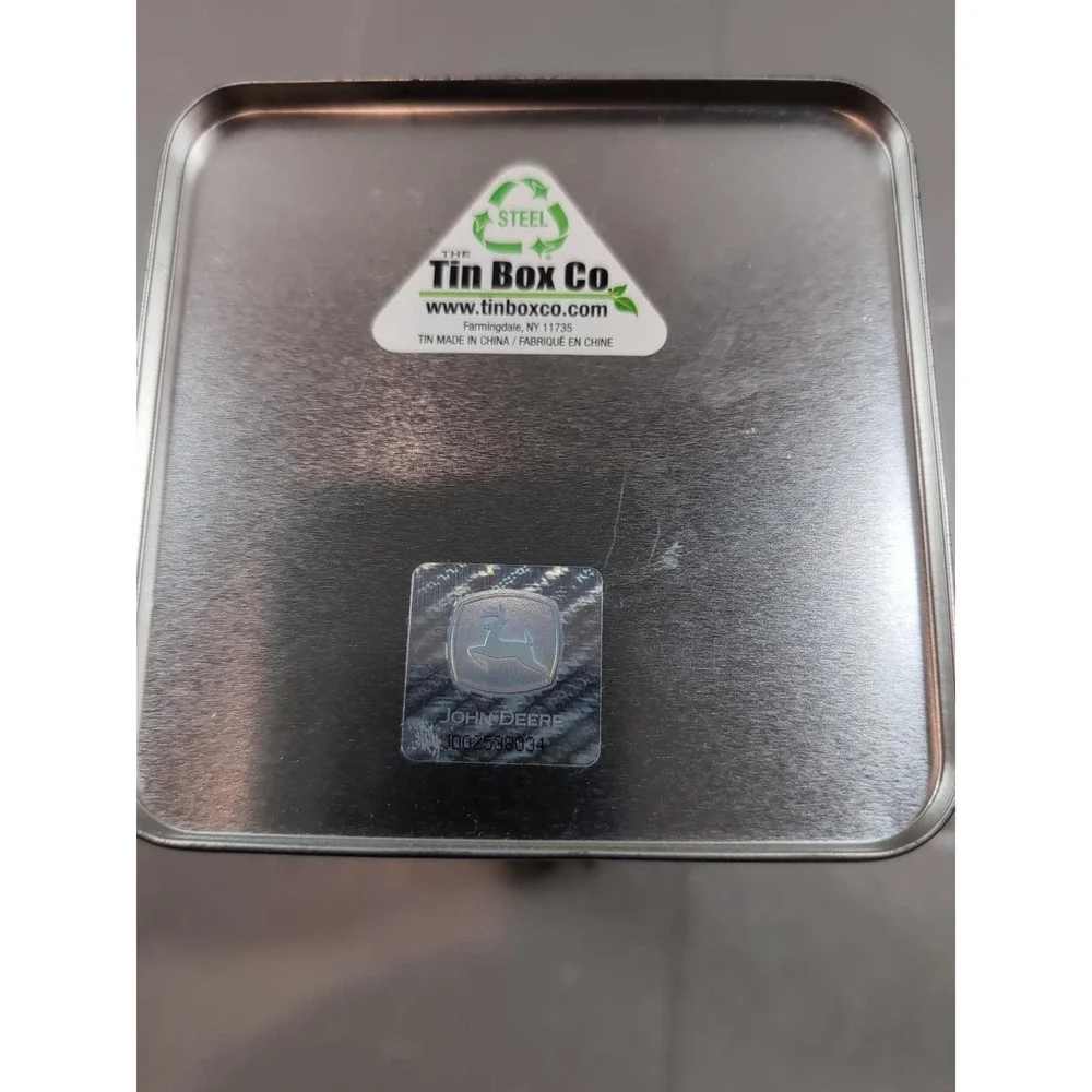 John Deere Metal Tin Box Collectible Storage Latch Lid Green Yellow 7.5 inch